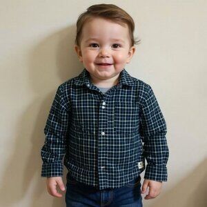 Baby Gap Plaid Button Down Long Sleeve Shirt in blue & yellow size 12-18 months